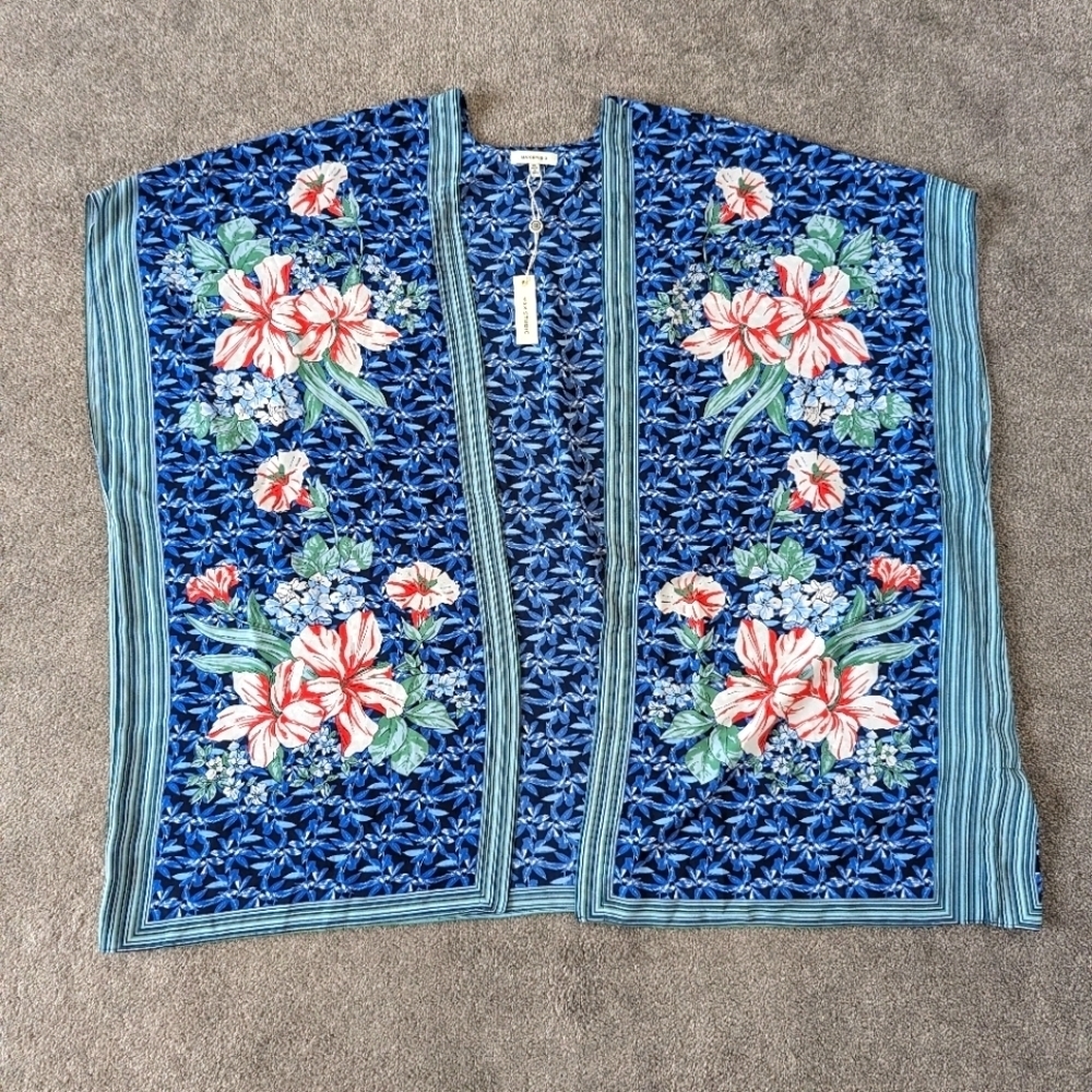 Max Studio Women's Floral Kimono Size XL Blue Green Oversized NEW NWT